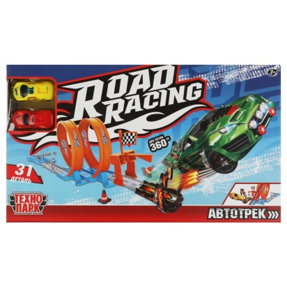 Игрушка пластик ROAD RACING автотрек 2 машинки, 2 петли, кор. Технопарк , RR-TRK-210-R